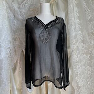 Sheer Beaded Flowy Top